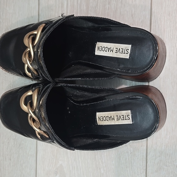 Steve Madden Women Lorie  Black& Gold Clog Shoes Heels Mule Sz 9.5M - Picture 5 of 11